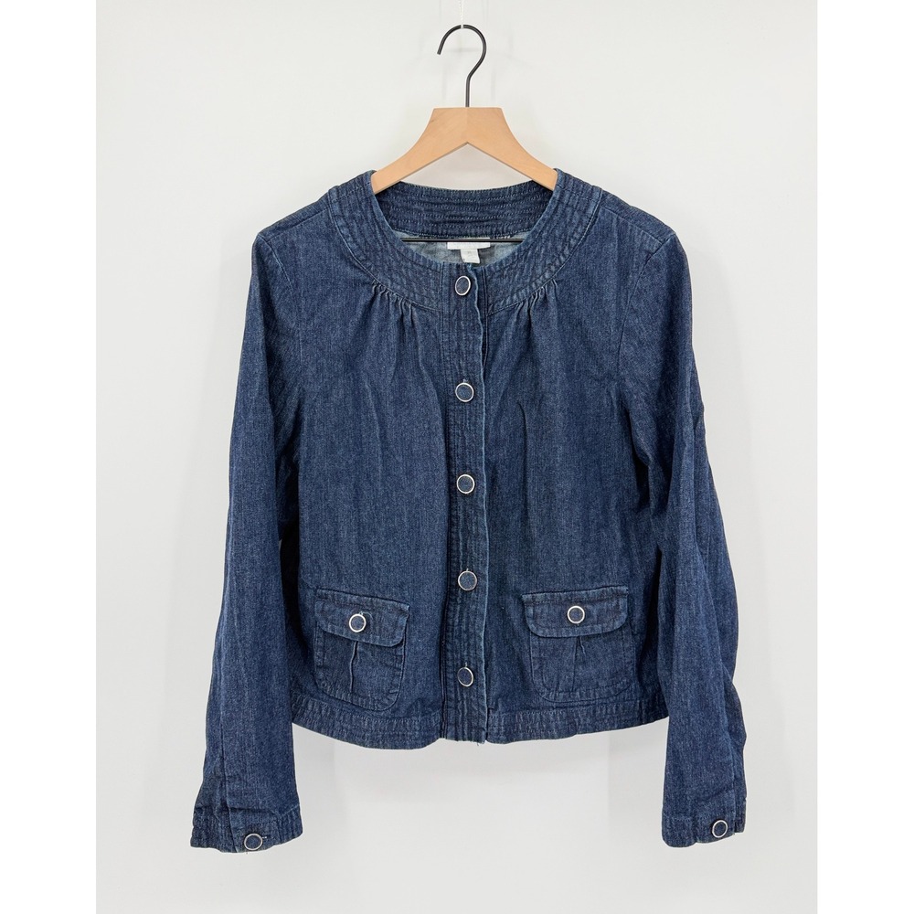 Charter Club Denim Jacket Womens XL Button Up Collarless Casual Classic Stretch